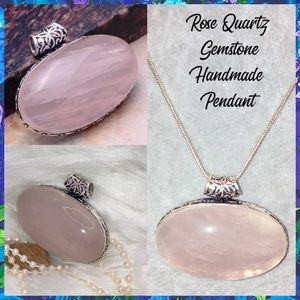 Natural Rose Quartz Gemstone Huge Handmade Pendant